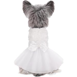 Kuoser Dog Dress Pet Wedding Dresses, Adorable Tutu Shirts for Small Medium Girl Dogs, Puppy White Princess Outfits with Luxury Lace Pearl Bow, Retro Pet Costumes for Birthday, Party, Wedding, S