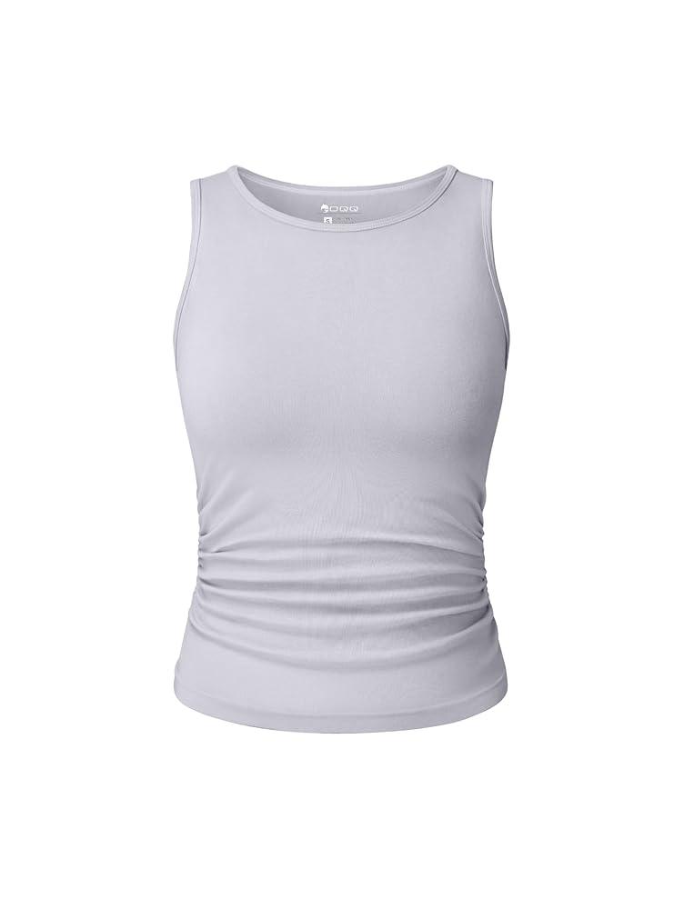 OQQ Women's 1 Piece Tank Tops Crew Neck Sleeveless Basic Stretch Casusal Yoga Crop Camis L