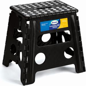 Korpai 13" Folding Step Stool for Adults and Kids Holds Up to 300 lbs,Non-Slip Folding Stools with Portable Handle, Compact Plastic Foldable Step Stool for Bathroom,Bedroom, Kitchen,Black,1PC