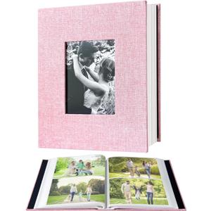 200-Pocket Photo Album 4x6 - Slip-In Picture Album with Linen Cover & Display Window, Vertical Photo Book for Wedding, Family, Baby, Anniversary & Vacation Memories (Holds 200 Photos) (Pink)
