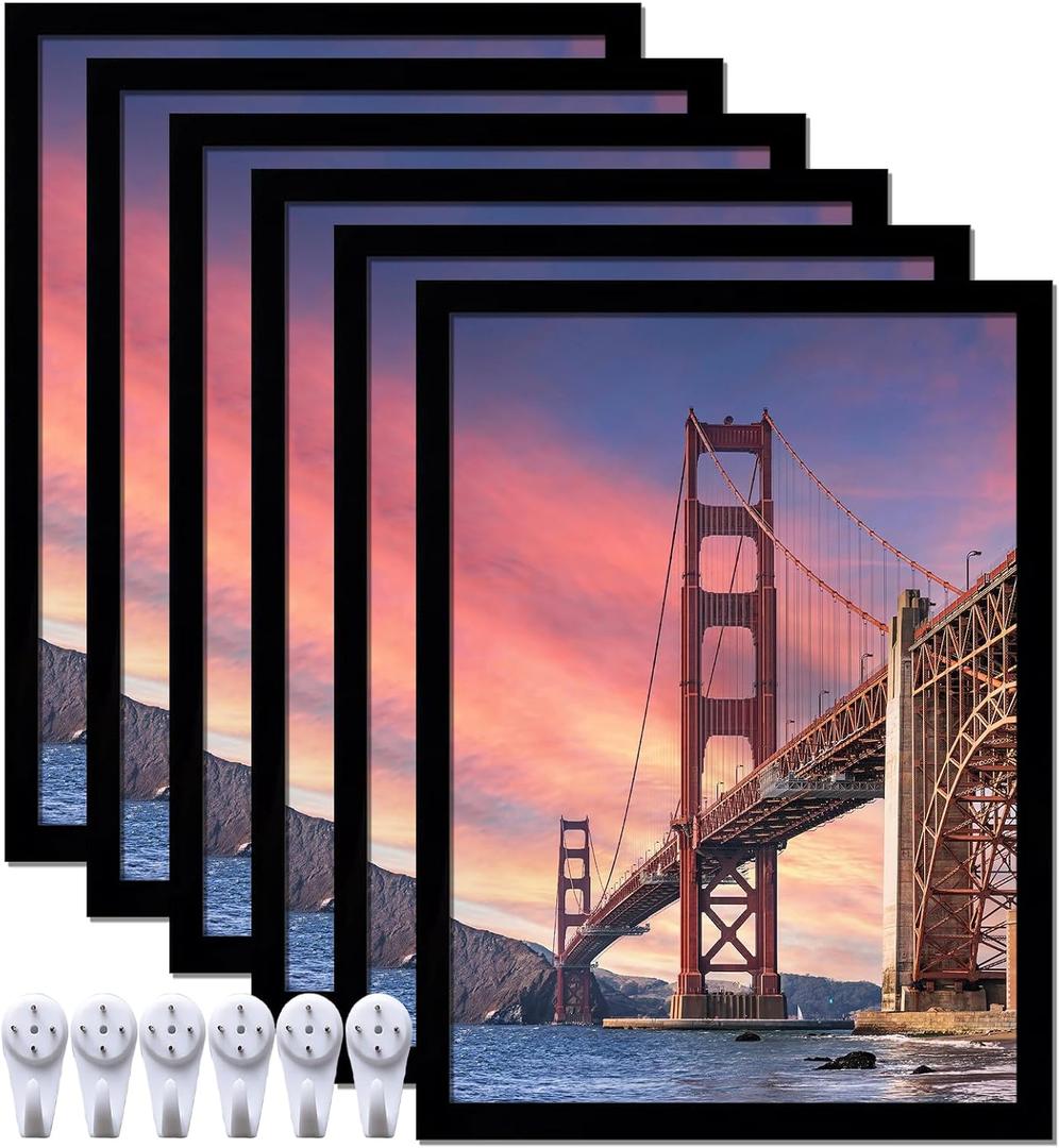 6 Sets 8x11 Picture Frame, Frames for 8 x 11 Canvas Collage Photo Poster Certificate Wall Gallery, High Transparent Horizontal Vertical Black 8 by 11 Inches