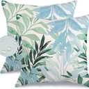 GEEORY Outdoor Waterproof Pillow Covers 18x18 Inch Set of 2, Leaves Decorative Throw Pillowcases Indoor Outdoor Courtyard Garden Patio Sofa Couch Decoration Blue GF005-18