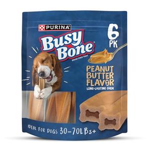Purina Busy Bone Adult Dog Chew Bone Treats, Peanut Butter - 6 ct. Pouch, Pack of 2, Best If Used : DEC 2025