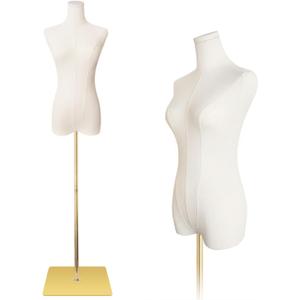 EaseHome Dress Form Mannequin Body, 50-70Height Adjustable Female Beige Linen Fabric Manikin Torso,Model Display Body Stand with Detachable Silver Metal Bracket and Rectangular Base