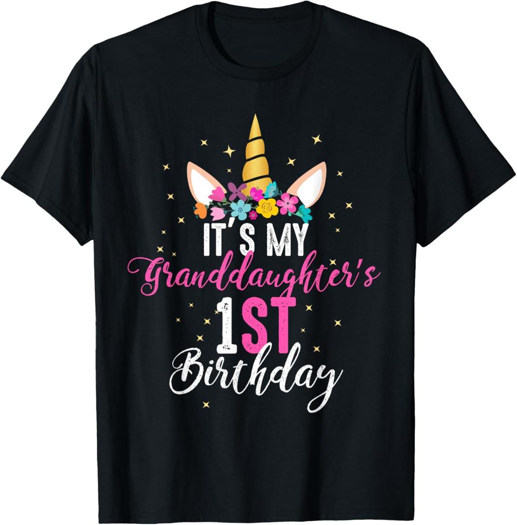 Its My Granddaughters 1st Birthay Girl Unicorn Birthday T-Shirt, Small