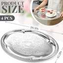 4 Pcs Large Silver Serving Tray 20.3 x 15.2 Inch Elegant Floral Metal Plate Silver Platter for Buffet Wedding Party Jewelry Decorative, Oblong, about 15.35 x 9.45 inches with handle