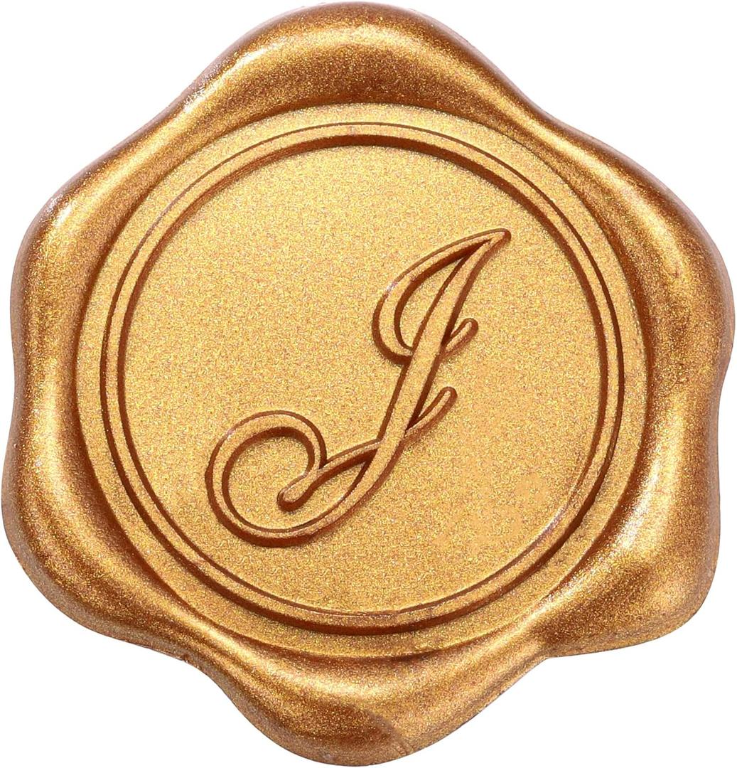 Yoption Initial J Wax Seal Stickers, 50 Pack Antique Gold Self Adhesive Letter Envelope Seal Stickers for Wedding Party Birthday Christmas (J)