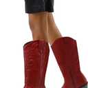 mysoft Women's Cowboy Boots Mid Calf Western Embroidered Pointed Toe Chunky Heel Pull On Cowgirl Boots Fit Medium Wide Width