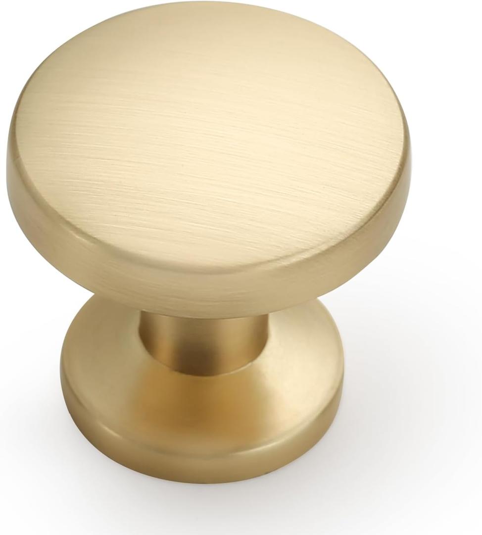 Amerdeco 10 Pack Brushed Brass Cabinet Knobs Single Hole Cabinet Pulls Round Kitchen Cabinet Knobs Drawer Knobs Dresser Knobs and Pulls for Bathroom Cabinets ZH0051