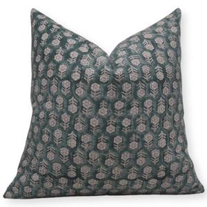 Tulsi Buti Block Printed Pillow Cover For Sofa/Couch Or Bed - Beige and Green, 19 x 19