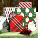 LaRibbons Christmas Wrapping Paper Sets, Reindeer & Santa & Candy Cane Stripes Design with Ribbons & Gift Tags & Metallic Pom Pom for Christmas, Holiday, 30Inch  10Feet 4 Rolls: 100 Sq.Ft.Ttl