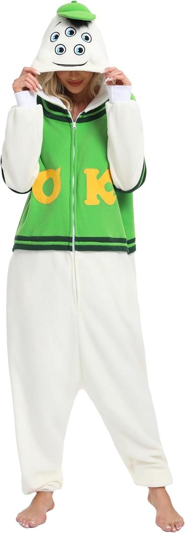 NAITOKE Animal Onesie Adults Halloween Costumes Cosplay Pajamas (X-Small, Green White)