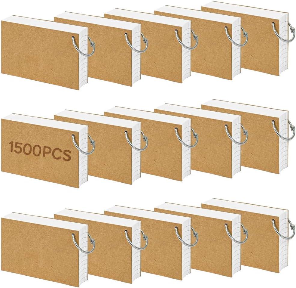 1500 Pcs White Index Cards with Rings, 3x5 Inch Flash Cards Bulk with Holder for Studying, Notecards Lined for Office, Home, School Supplies College, Ruled Index Cards, Double Sided