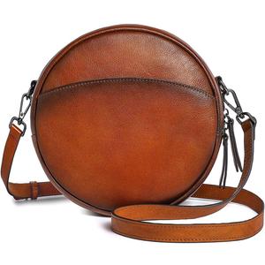 COOLCY Leather Crossbody Bags,Circle Purse Shoulder Bag, Fashion Round Handbag for Travel,Valentine's Gift for Women (Brown)