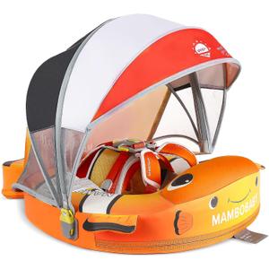 Mambobaby Baby Pool Float with Canopy, Non-Inflatable Infant Swim Float with Safe Seat and Tail Support for 3-24 Months, UPF 50+ Sun Protection, Large