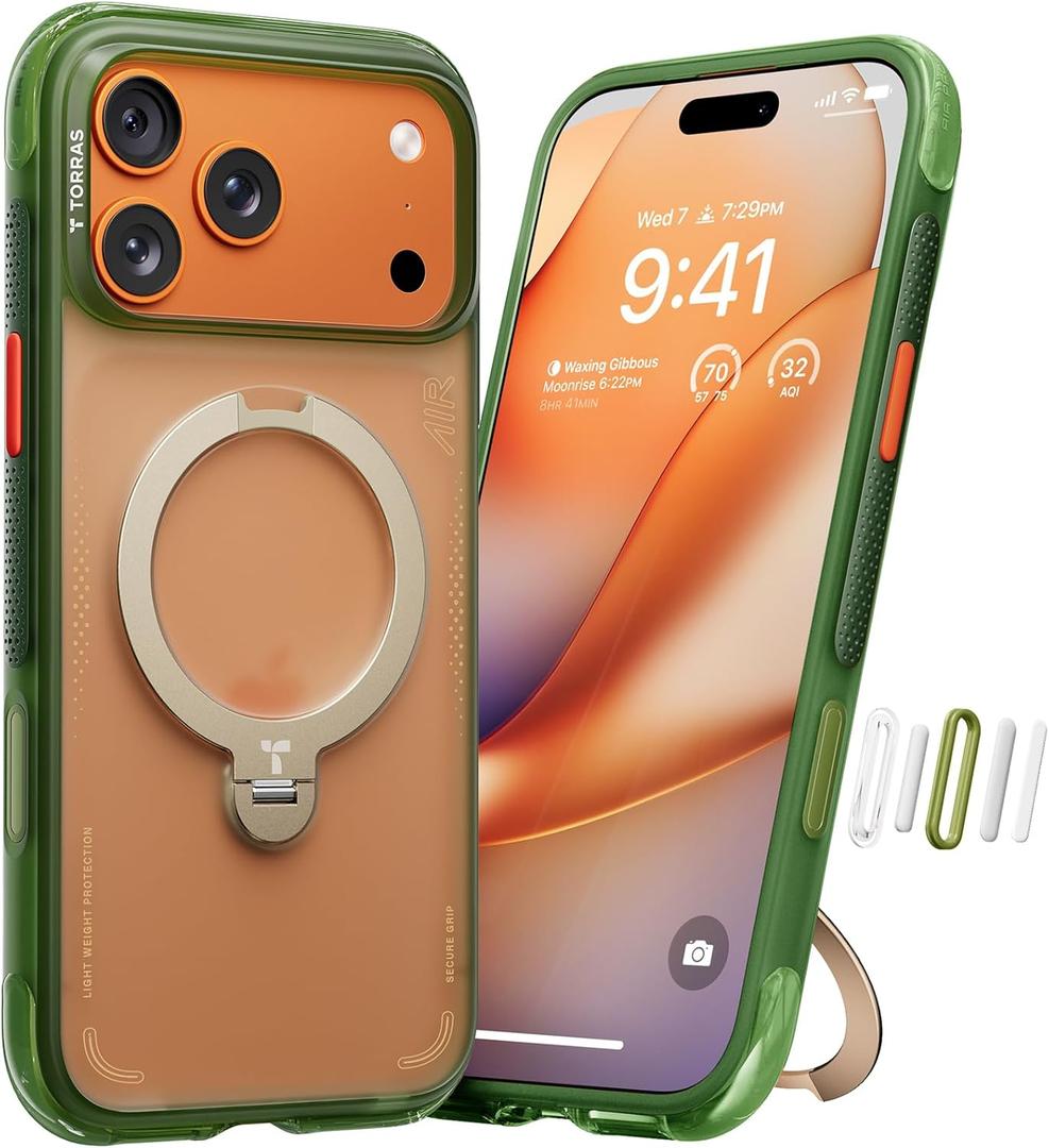 TORRAS Ostand Q3 Air for iPhone 17 Pro Max Case with 360 Magnetic Stand, Fit for MagSafe, Mil-Grade Drop, Camera Control Button, Shockproof Phone Case for iPhone 17 Pro Max 6.9", Evergreen