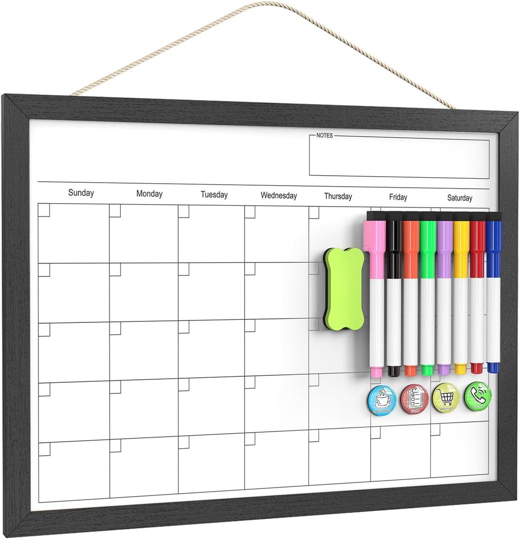 Dry Erase Calendar for Wall, 17x13 Inches Calendar Whiteboard for Wall, Small Magnetic Monthly White Board with Wood Framed, Hanging Dry Erase Board for Kitchen Home Office School Planner (Bk - No Cork Board) Dry Erase Calendar for Wall, 17x13 Inches Calendar Whiteboard for Wall, Small Magnetic Monthly White Board with Wood Framed, Hanging Dry Erase Board for Kitchen Home Office School Planner (Bk - No Cork Board)