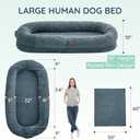 Human Dog Bed for Adult - Luxury Faux Fur Giant Size Dog Bed with Portable Handle, Egg Orthopedic Foam Bed with Blanket, 72"x40"x10", Grayish Blue