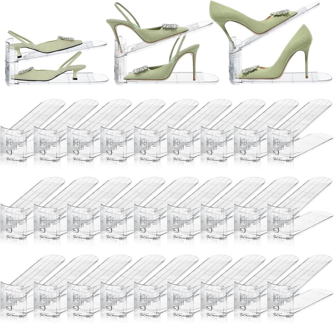 30 Pack Shoe Slots Organizer for Closet, Adjustable Shoe Stackers for a Pair of Shoes Shoe Rack Storage Shoe Space Saver 50% Shoe Shelf Display Holder for Closet