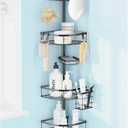 Shower Caddy Tension Pole, 4-Tier Adjustable Corner Shower Standing Caddy, Rustproof Rack for Bathroom Bathtub, with 4 Shelves, No Drilling Corner Bathroom Shelf for Inside (Black)