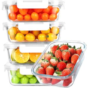 KOMUEE 30 oz 5 Pack Glass Meal Prep Containers, Glass Storage Containers with Lids - Dishwahser, Microwave, Oven and Freezer Safe, White