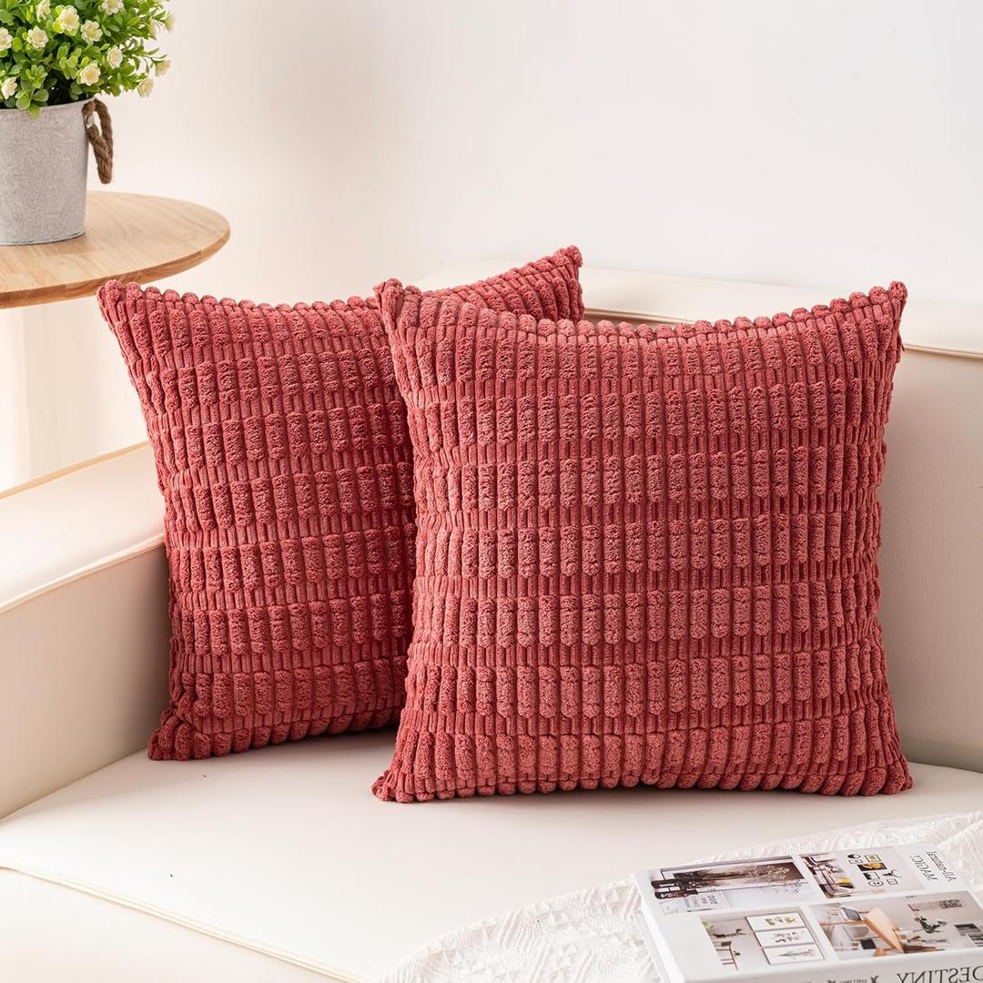Pack of 2 Corduroy Decorative Throw Pillow Covers 22x22 Inch Soft Striped Pillow Covers Modern Farmhouse Home Decor for Sofa Living Room Couch BedCranberry Red