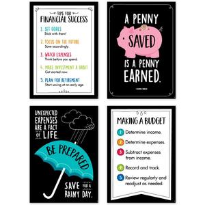 Creative Teaching Press CTP Financial Literacy 4-Poster Pack for Classroom 10609 (19"L x 13.4"W)