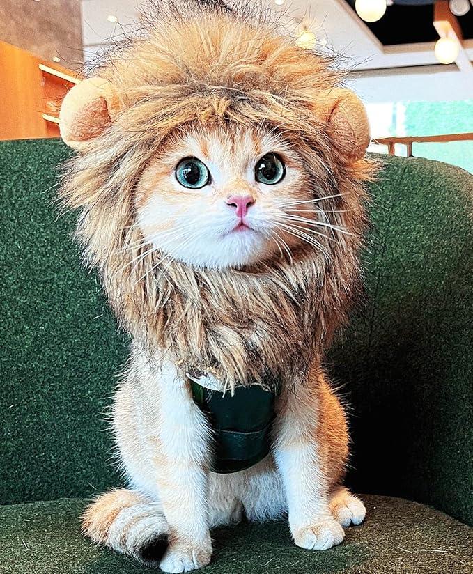 Lion Mane Wig for Cat, Funny Pet Cat & Puppy Costumes for Halloween & Christmas, Funny Pet Clothing Accessories (Medium, Black & Light Brown)