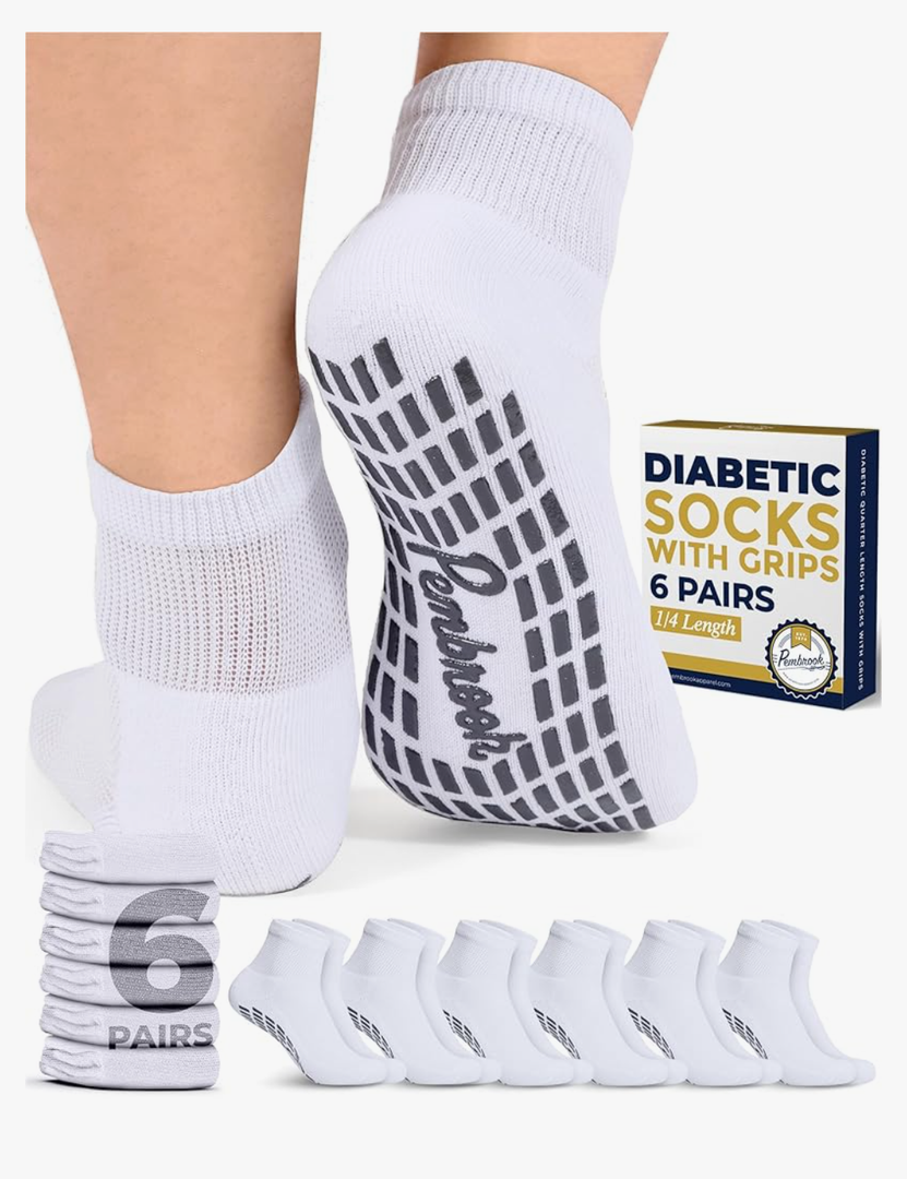 Pembrook 6 Pairs Diabetic Ankle Socks for Men & Women with Grips - 12 Colors Neuropathy Socks for Men | Non Slip | Edema L