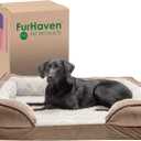 Furhaven Orthopedic Dog Bed for Large Dogs w/ Removable Bolsters & Washable Cover, For Dogs Up to 95 lbs - Plush & Velvet Waves Perfect Comfort Sofa - Brownstone, Jumbo/XL (40.0"L x 32.0"W x 9.5"Th)