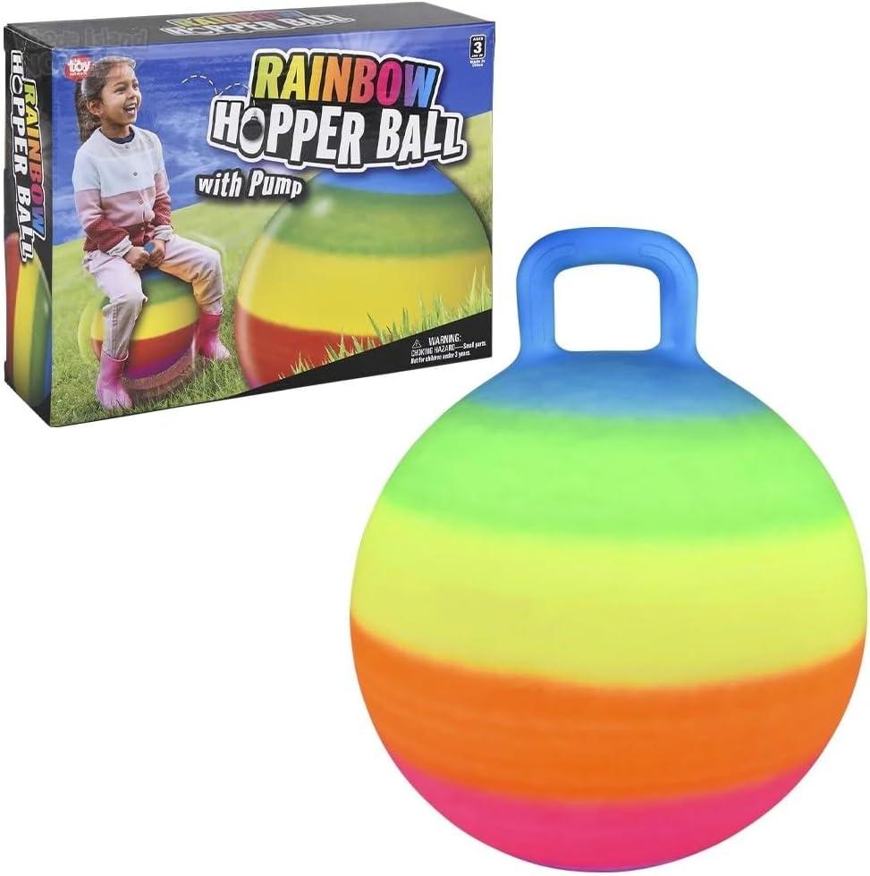 Bright Rainbow Hopper Ball - 18" (1 Pc.) - Thick Vinyl Jumping Ball with Handle - Perfect for Indoor and Outdoor Active Play