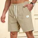 Men's Corduroy Shorts Casual Elastic Drawstring Lightweight Summer Beach Shorts with Pockets (L)