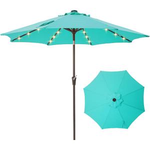 9FT Solar-Powered LED Patio Umbrella with Tilt Crank,Outdoor Market Umbrella with 32 Lights,Sunshade for Deck, Garden and Pool