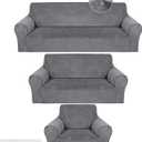 Peryiter 3 Pcs Slipcover Set for Couch Furniture Covers for Sofa Loveseat Couch Arm Chair, Form Fit Stretch, Wrinkle Free, Furniture Protector(Light Gray,Velvet)
