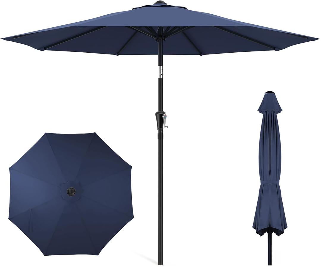 HOMSHADE 9ft Outdoor Patio Umbrella - Market Table Pool Deck Umbrella UPF50+ UV Protection with Push Button Tilt, Crank and 8 Sturdy Ribs (Navy Blue, No base)