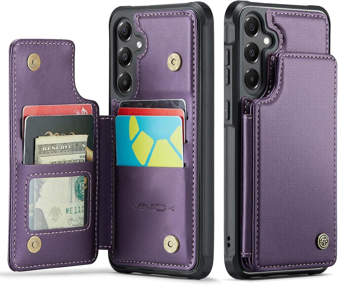 Vinich for Samsung Galaxy A16 Wallet Case with Card Holder, RFID Blocking Credit Slots Kickstand Shockproof Phone Cover for Women Men, Purple