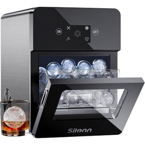 Silonn 2.4 Sphere Ice Maker, Clear Ice Ball Maker with Slow-Melting, 3 pcs in 40 Mins, 100 pcs/Day, Crystal Sphere & Rapid Sphere Technology, Self-Cleaning Ice Maker Countertop Ideal for Whiskey (Rock Black)