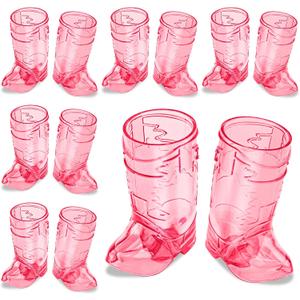 Cowboy Boot Shot Glasses, 12 Pcs 1 Oz Mini Plastic Boot Shot Glass, Reusable Plastic Boot Cups for Cowboy Cowgirl Western Theme Party Supplies Bachelorette Birthday Party Favors (Rose Red)