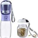 Dog Water Bottle with Food Container, Travel Puppy Water Bowl, Portable Pet Dispenser, Dog Stuff Accessories Items, Puppy Essentials Necessities for Yorkie Chihuahua Cat Walking and Hiking (19oz, #06 Purple)