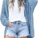 Women's Crochet Cardigan Kimono Boho Long Sleeve Lightweight Soft Oversized Open Front Knitted Sweater S