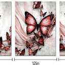 Visual Art Decor Butterly Wall Art Butterly Pictures Woman Teen Girl Room Decor, Farmhouse Kitchen Bathroom Bedroom Living Room Wall Decor, 12x16inchx3 Pieces, Framed Canvas Prints (Pink)