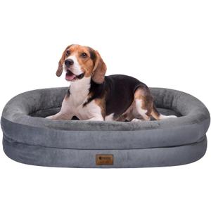 Orthopedic Waterproof Large Dog Bed: Memory Foam Washable Dog Bed with Bolsters - Removable Orthopedic Cover for  Large Size Pet - Non-Slip (Dusky Grey) Large (36"L x 27"W x 7"Th)