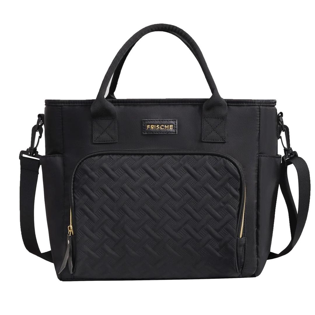 17L Insulated Lunch Bag for Women, LeakProof Insulated Work Lunch Box with Adjustable Shoulder Strap, Large Lunch Cooler Tote for Office, Commute & Travel (Charcoal Black)