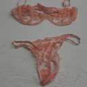 Lilosy Sexy Underwire Cute Push Up Strappy Embroidered Mesh Sheer Lingerie Set See Through Panty Bra (Small, Pink)
