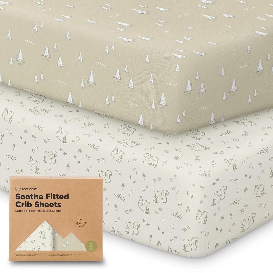 KeaBabies 2-Pack Organic Crib Sheets for Boys, Girls - 52x28 Fitted Crib Mattress Sheet Neutral, Breathable Jersey Cotton Cover for Baby Bed, Toddler Mattress, Soft & Cute Prints (Pine Grove)