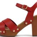 Soda MIGUEL ~ Women Crisscross Band Fashion Chunky Platform Block Mid Heel Sandal with Ankle Strap and Stud Size 
