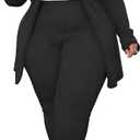 Women's Plus Size 2 Piece Outfits Open Front Blazer and High Waisted Long Pant Suit Set Business Loungewear (3X-Large, Black)