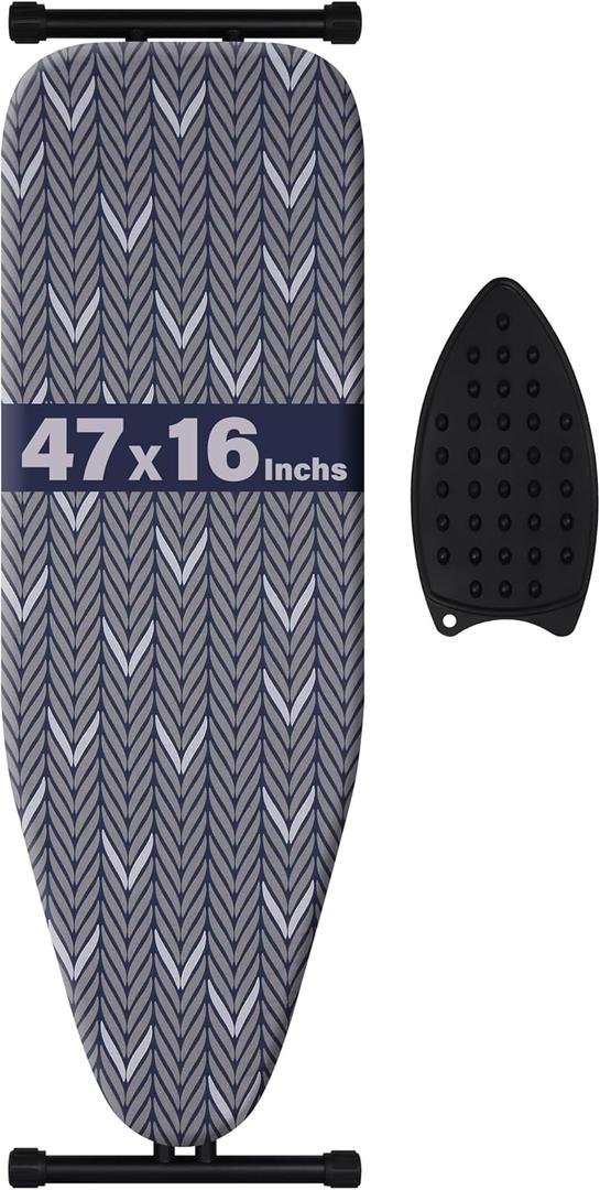 Ironing Board Full Size, Metal Construction Iron Board with Extra Thick Heavy Duty Padded Cover, Stable Structure, Anti-Skid Feet (47x16)