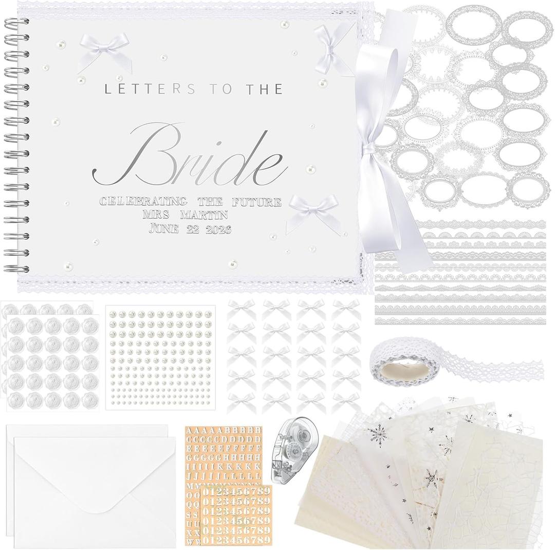 Wedding Guest Book Letters to The Bride Scrapbook Wedding Memory Book Bridal DIY Blank Paper Scrapbook Photo Album Guest Sign with Pearl Stickers (8.5 x 7 Inch,Classic,Silver)