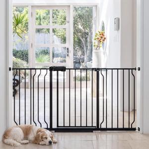 Extra Wide Baby Gate with Door, 52.76~62.2 Inch Wide Presure Mounted No Drill Metal Auto Close Child Gate for Stair Doorway - Indoor Outdoor Safty Gate for Toddler Dog Doggie, Black